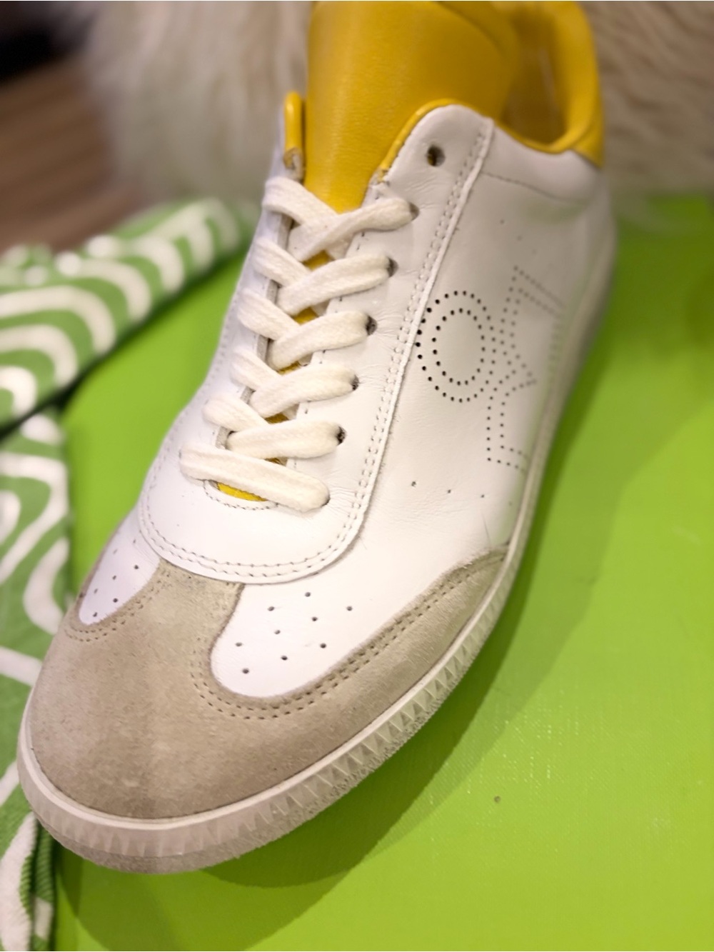 Isabel Marant White Leather Sneakers with Yellow Tongue and Lining - Picture 6 of 10